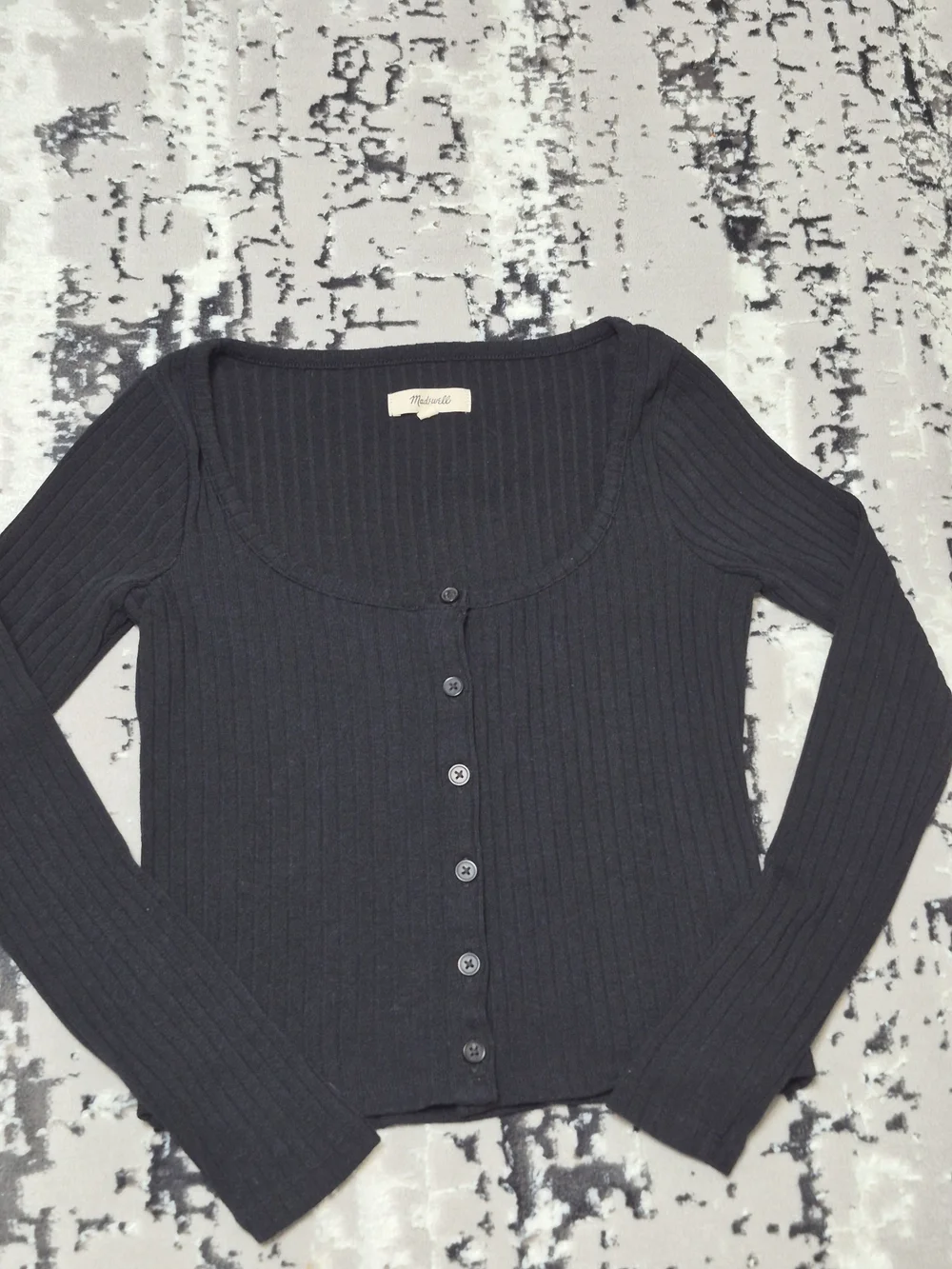 Madewell Ribbed Frankie scoop neck Cardigan Crop Tee True Black XS